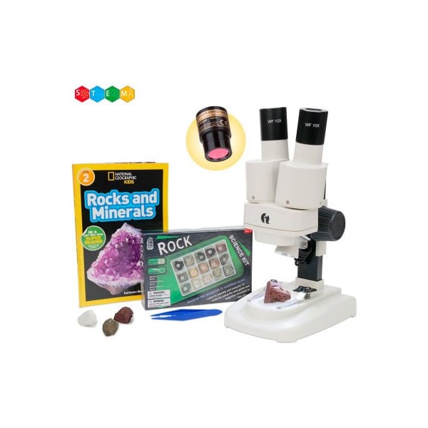 United Scope. AmScope 20X-50X Kid's Deluxe Stereo Microscope with Digital Camera, Fossil Kit, Dual-Illumination SE102LED-15A-NGRK-TW-E - main